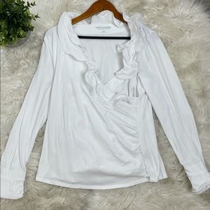 Soft Surroundings White Flounce Ruffle Long Sleeves Top